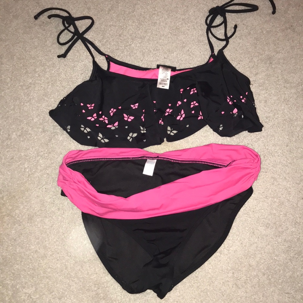 Pink and black layered bikini
